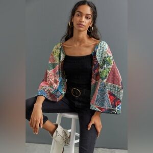ANTHROPOLOGIE Let Me Be Smocked Patchwork Top Size L